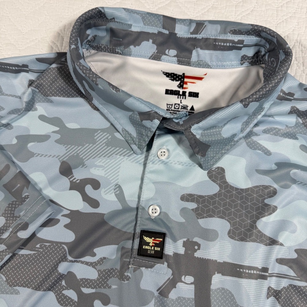 Eagle Six Gear‎ Polo Shirt Mens Large Blue Camo Tactical Rifle Performance EUC